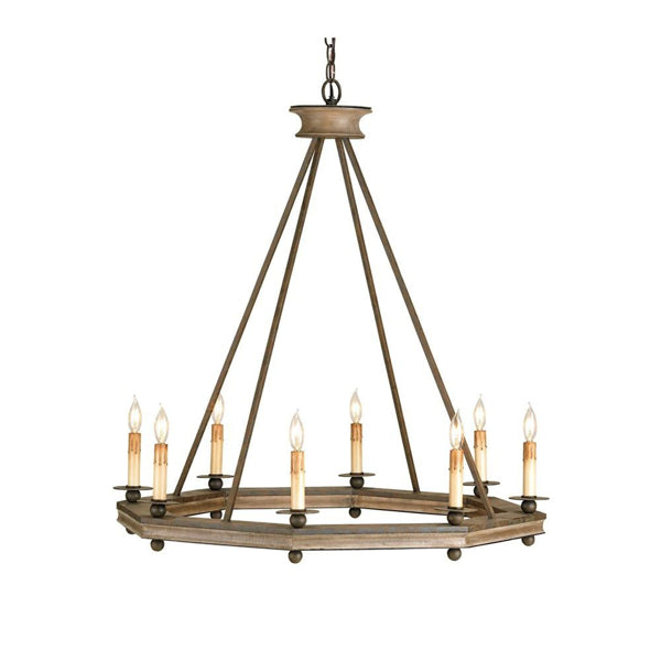 Currey and Company Bonfire Chandelier Antique Rust Washed Wood | Lighting House Orillia
