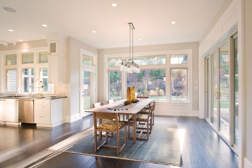Z-Lite Delaney Linear Chandelier, Brushed Nickel, Dining Room Interior Lifestyle | Lighting House Orillia