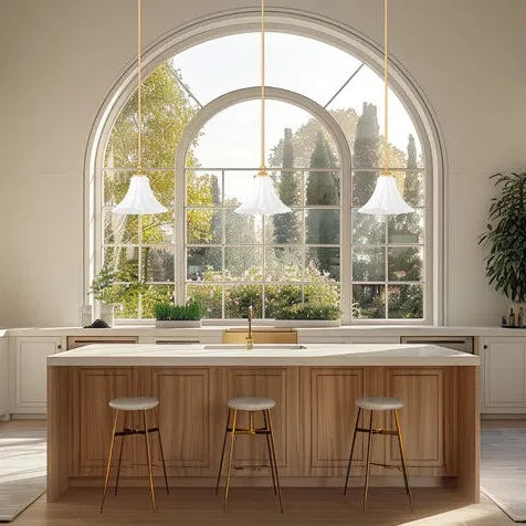 Kitchen lighting - gold pendant lights over kitchen island | Lighting House Orillia