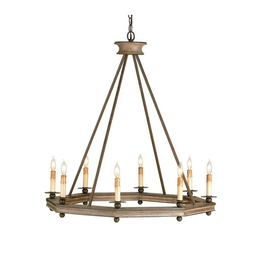 Currey and Company Bonfire Chandelier Antique Rust Washed Wood | Lighting House Orillia