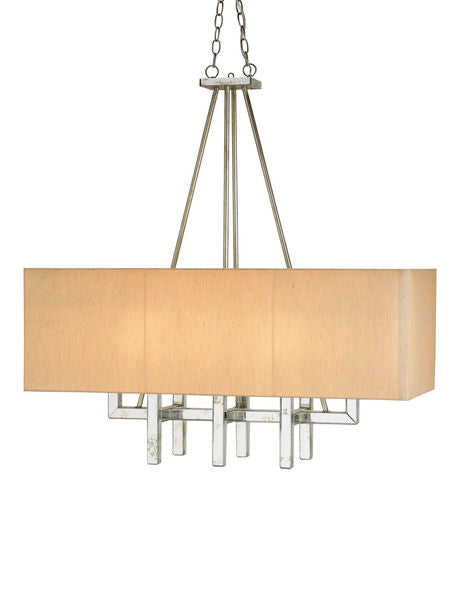 Currey & Company Eclipse Rectangular Chandelier, antique mirror and Granello silver leaf finish, Lighting House Orillia