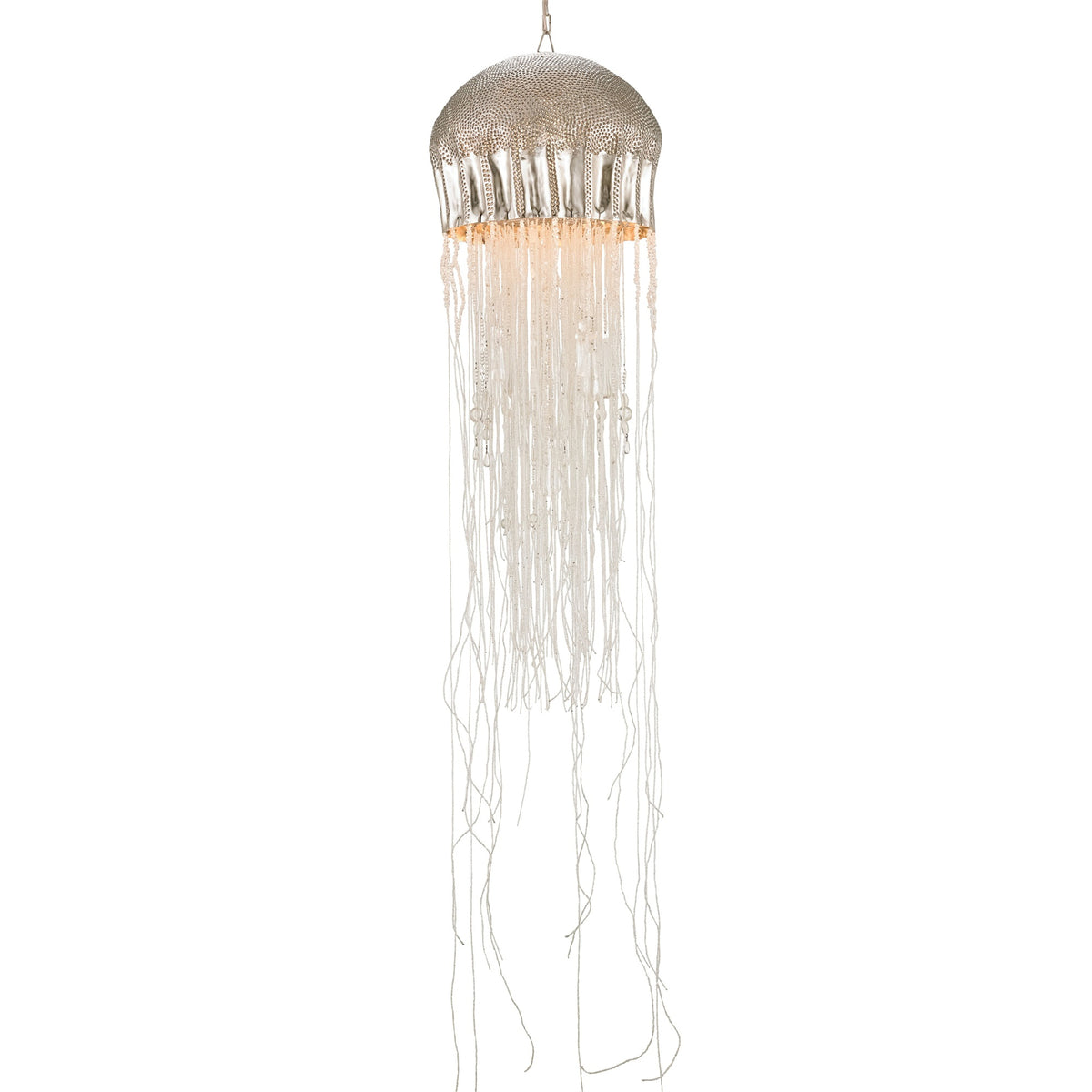 Currey & Company Medusa Large Pendant – 15" Nickel Beaded Glass