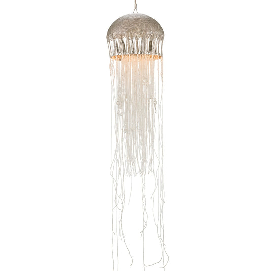 Currey & Company Medusa Large Pendant – 15" Nickel Beaded Glass