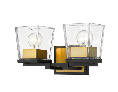 Z-Lite Bleeker Street Vanity Light 2-Light Matte Black Olde Brass | Lighting House Orillia