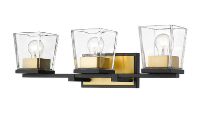 Z-Lite Bleeker Street Vanity Light 3-Light Matte Black Olde Brass | Lighting House Orillia