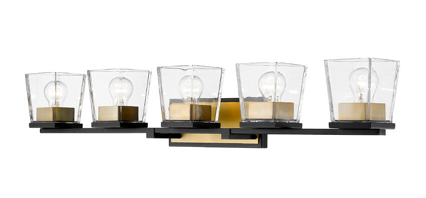 Z-Lite Bleeker Street Vanity Light 5-Light Matte Black Olde Brass | Lighting House Orillia