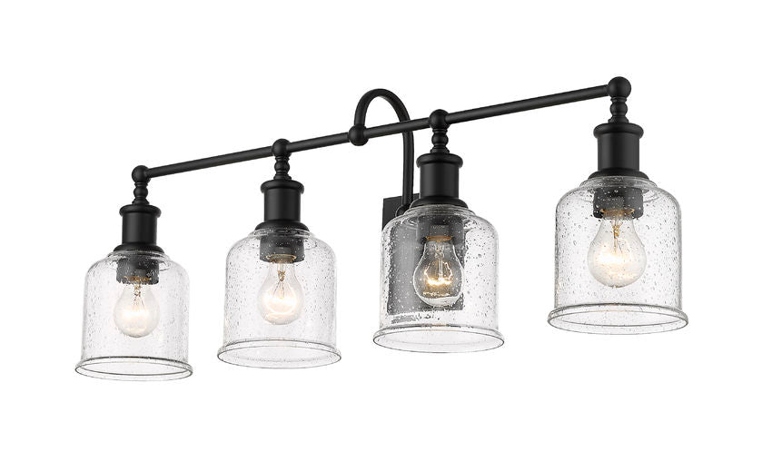 Z-Lite Bryant Vanity Light 4-Light Matte Black Clear Seedy Glass