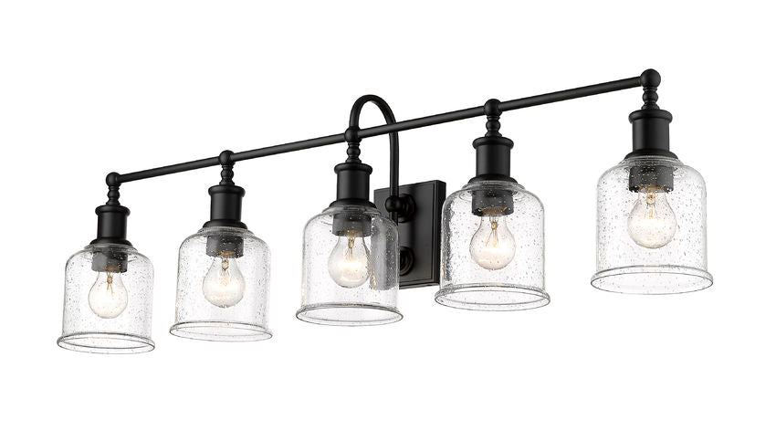 Z-Lite Bryant Vanity Light 5-Light Matte Black Clear Seedy Glass