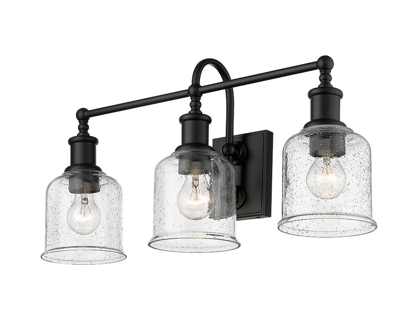 Z-Lite Bryant Vanity Light 3-Light Matte Black Clear Seedy Glass