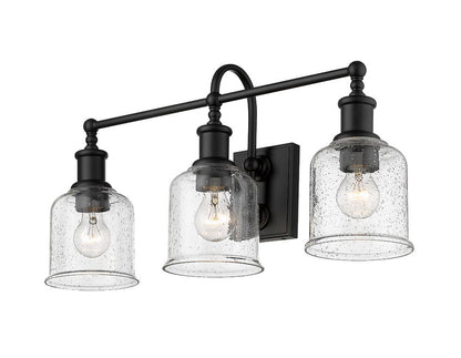 Z-Lite Bryant Vanity Light 3-Light Matte Black Clear Seedy Glass