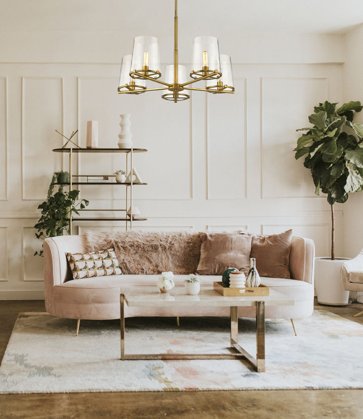 Z-Lite Callista 5-Light Chandelier, Rubbed Brass, Interior Lifestyle | Lighting House Orillia