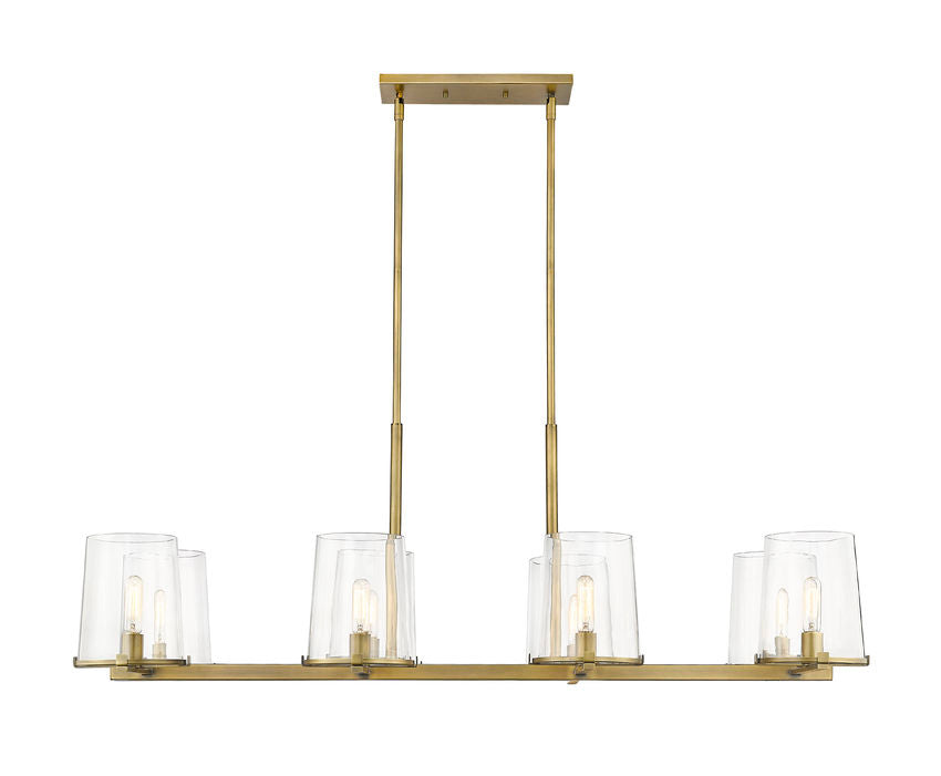 Z-Lite Callista 8-Light Linear Chandelier, Rubbed Brass, Close-Up Detail View 1 | Lighting House Orillia