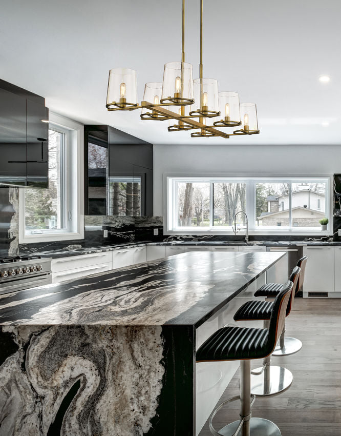 Z-Lite Callista 8-Light Linear Chandelier, Rubbed Brass, Interior Lifestyle | Lighting House Orillia