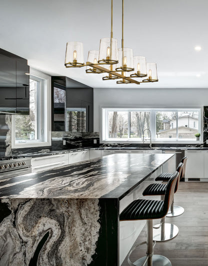 Z-Lite Callista 8-Light Linear Chandelier, Rubbed Brass, Interior Lifestyle | Lighting House Orillia