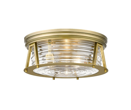 Z-Lite Cape Harbor Flush Mount 3-Light Rubbed Brass | Lighting House Orillia