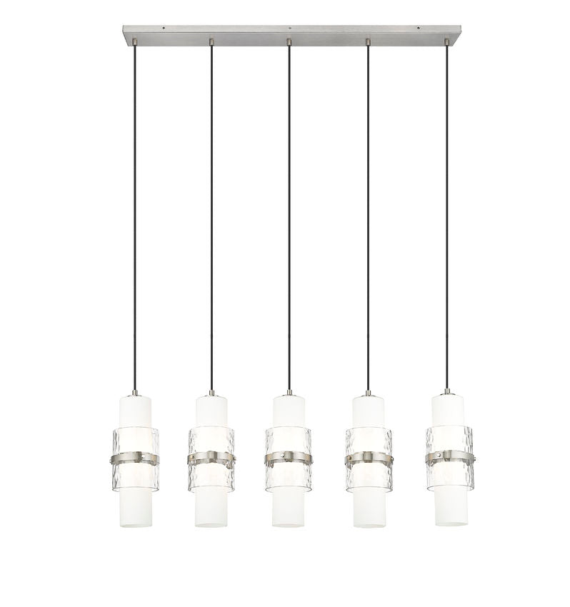 Z-Lite Cayden 5-Light Linear Chandelier, Brushed Nickel, Close-Up Detail View 1 | Lighting House Orillia