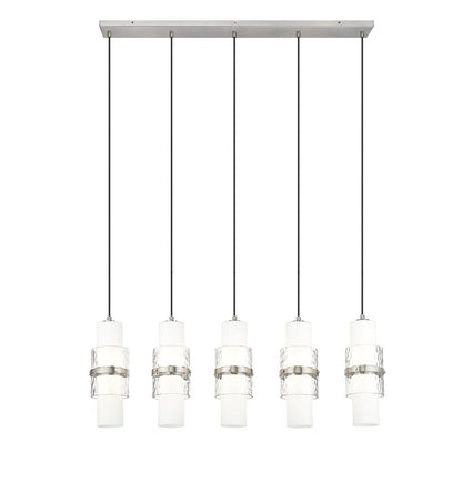 Z-Lite Cayden 5-Light Linear Chandelier, Brushed Nickel, Close-Up Detail View 1 | Lighting House Orillia