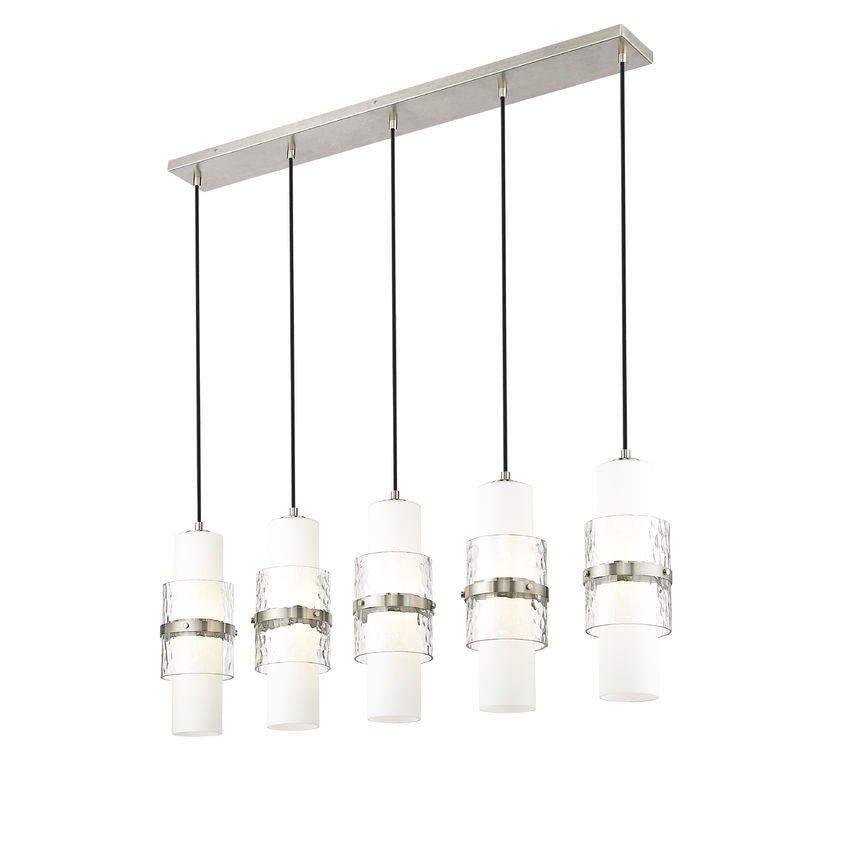Z-Lite Cayden 5-Light Linear Chandelier, Brushed Nickel, Close-Up Detail View 2 | Lighting House Orillia