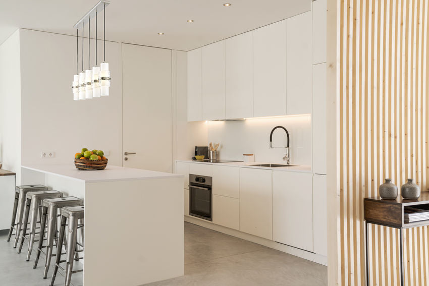 Z-Lite Cayden 5-Light Linear Chandelier, Brushed Nickel, Interior Lifestyle | Lighting House Orillia