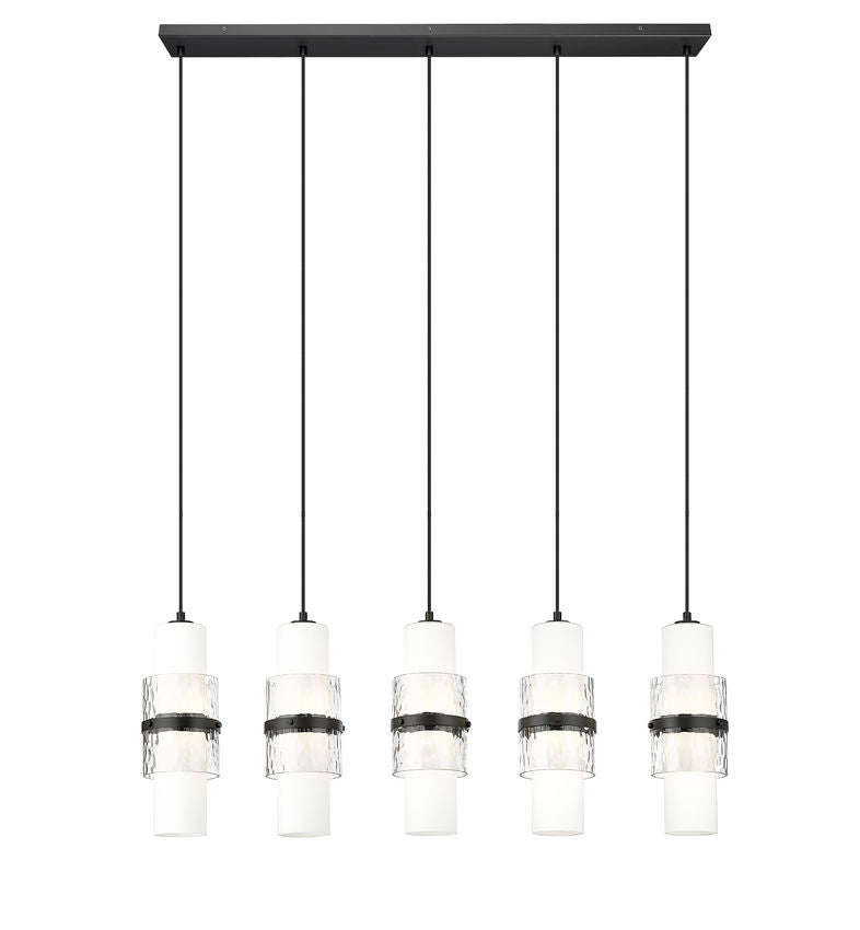 Z-Lite Cayden 5-Light Linear Chandelier, Matte Black, Close-Up Detail View 1 | Lighting House Orillia