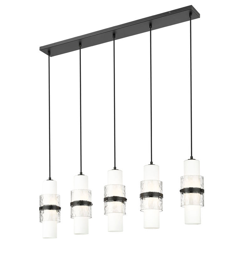 Z-Lite Cayden 5-Light Linear Chandelier, Matte Black, Close-Up Detail View 2 | Lighting House Orillia