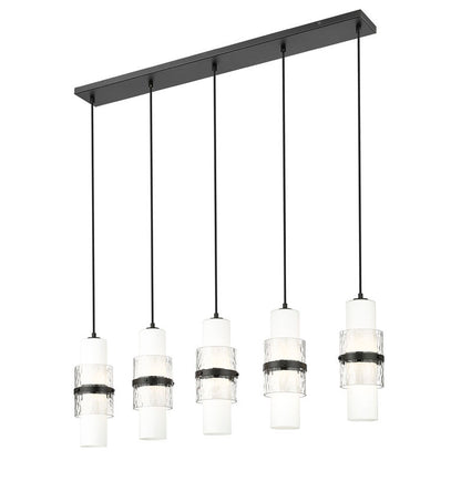 Z-Lite Cayden 5-Light Linear Chandelier, Matte Black, Close-Up Detail View 2 | Lighting House Orillia