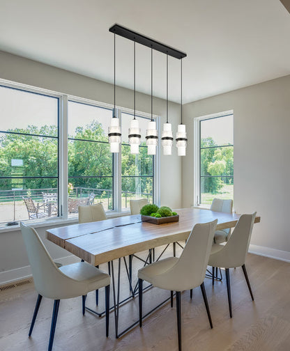 Z-Lite Cayden 5-Light Linear Chandelier, Matte Black, Interior Lifestyle | Lighting House Orillia