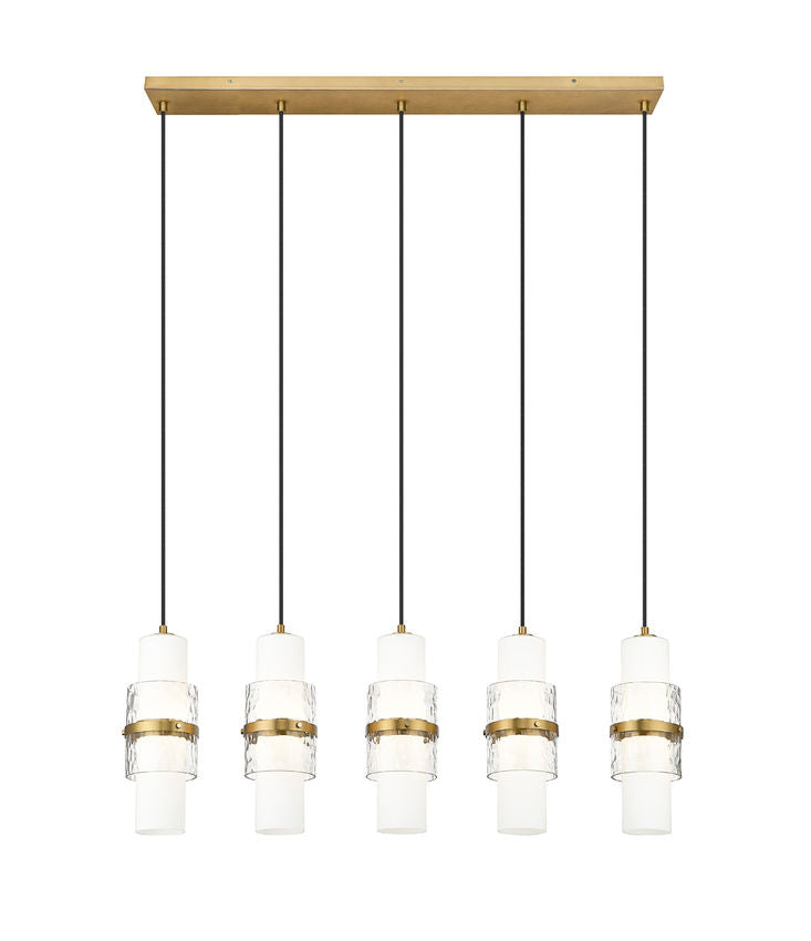 Z-Lite Cayden 5-Light Linear Chandelier, Modern Gold, Close-Up Detail View 1 | Lighting House Orillia