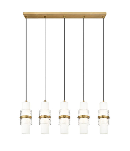 Z-Lite Cayden 5-Light Linear Chandelier, Modern Gold, Close-Up Detail View 1 | Lighting House Orillia
