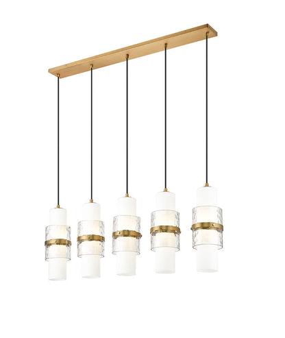 Z-Lite Cayden 5-Light Linear Chandelier, Modern Gold, Close-Up Detail View 2 | Lighting House Orillia