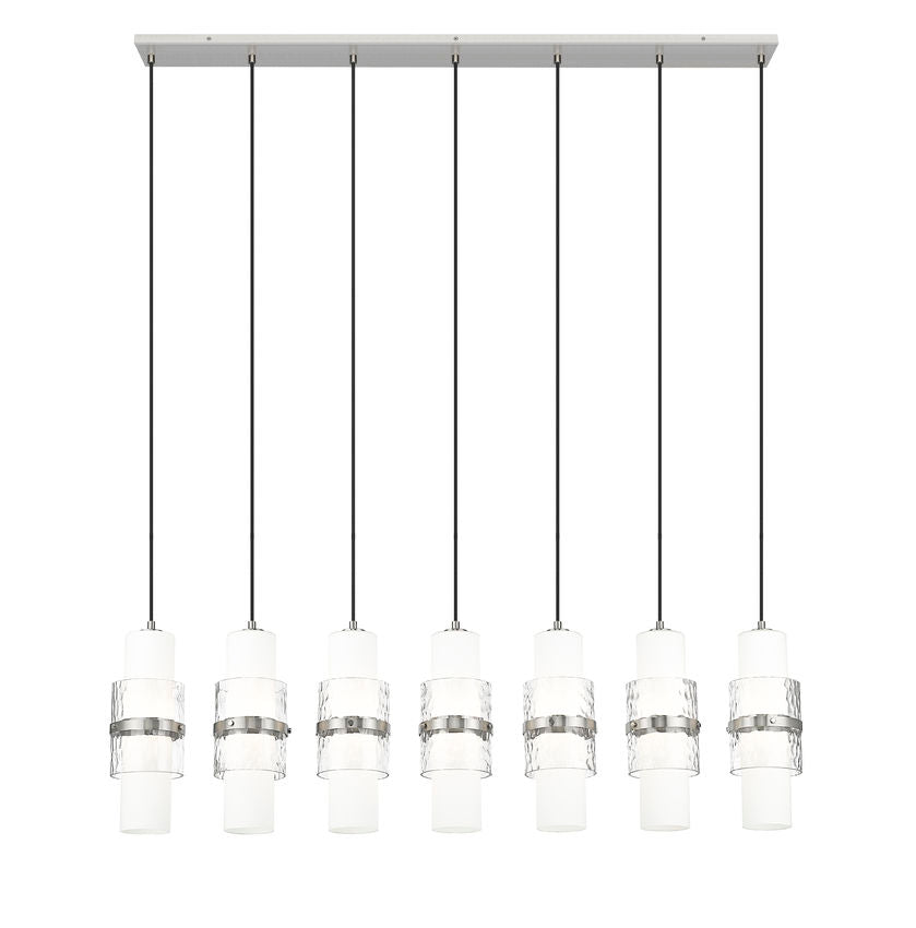 Z-Lite Cayden 7-Light Linear Chandelier, Brushed Nickel, Close-Up Detail View 1 | Lighting House Orillia