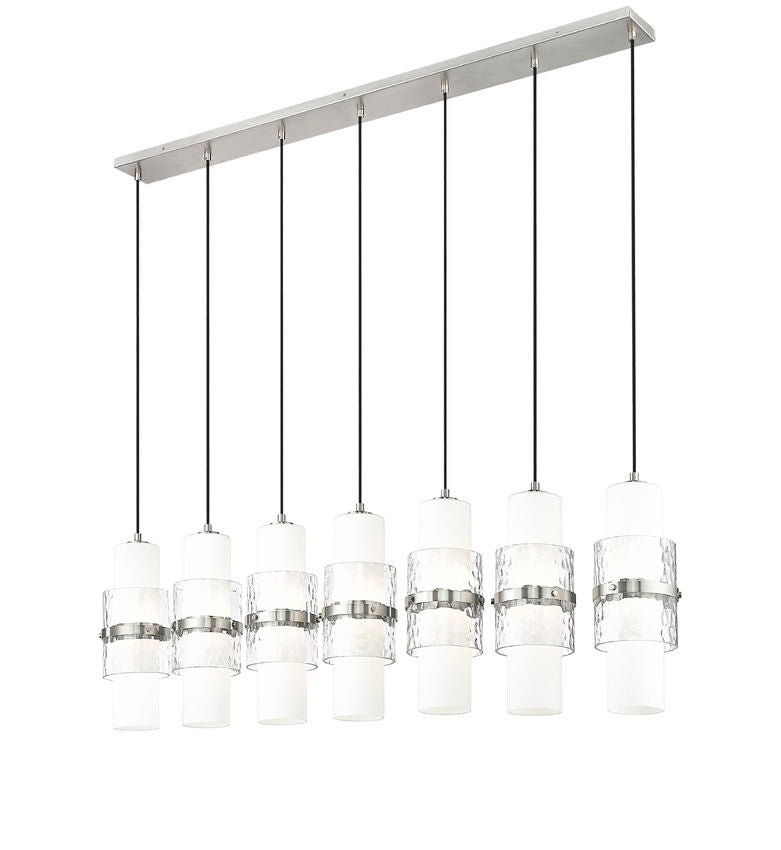 Z-Lite Cayden 7-Light Linear Chandelier, Brushed Nickel, Close-Up Detail View 2 | Lighting House Orillia