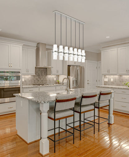 Z-Lite Cayden 7-Light Linear Chandelier, Brushed Nickel, Interior Lifestyle | Lighting House Orillia