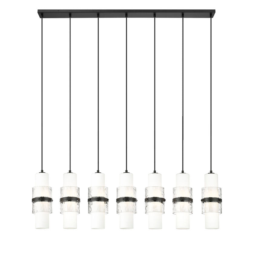 Z-Lite Cayden 7-Light Linear Chandelier, Matte Black, Close-Up Detail View 1 | Lighting House Orillia