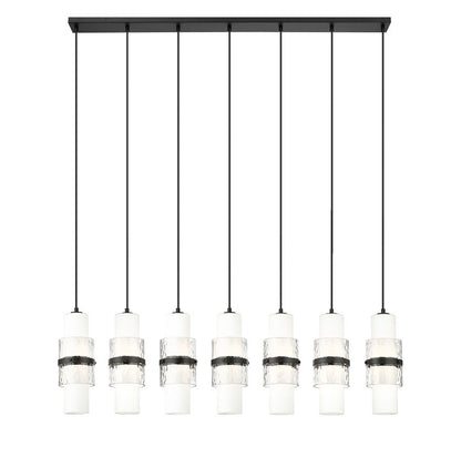 Z-Lite Cayden 7-Light Linear Chandelier, Matte Black, Close-Up Detail View 1 | Lighting House Orillia