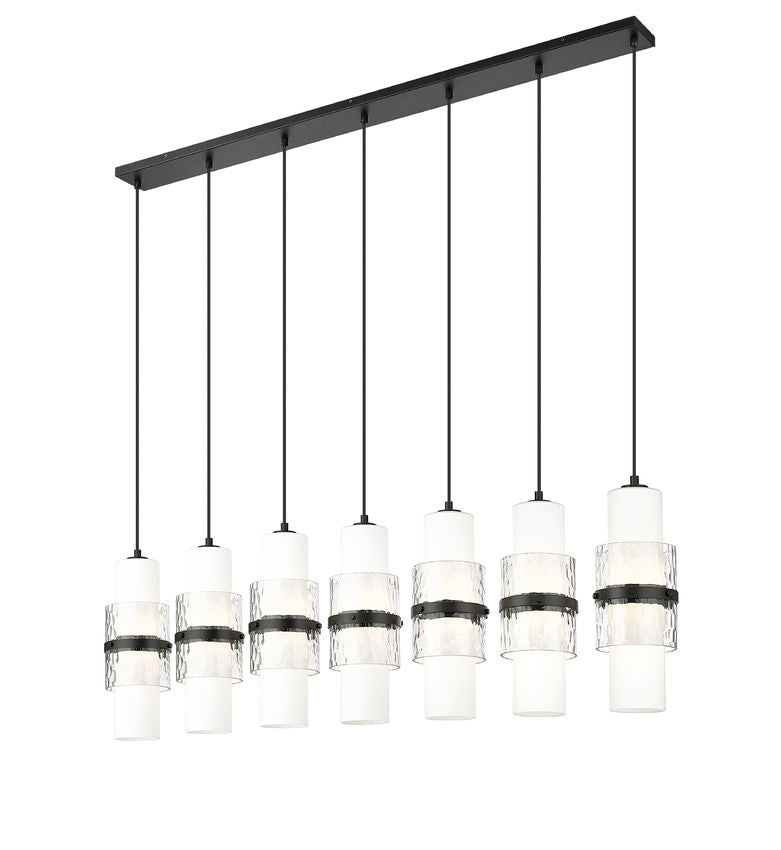 Z-Lite Cayden 7-Light Linear Chandelier, Matte Black, Close-Up Detail View 2 | Lighting House Orillia
