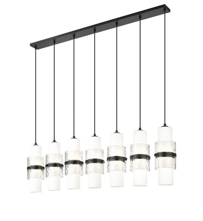 Z-Lite Cayden 7-Light Linear Chandelier, Matte Black, Close-Up Detail View 2 | Lighting House Orillia