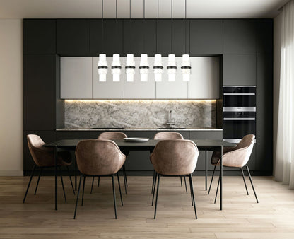 Z-Lite Cayden 7-Light Linear Chandelier, Matte Black, Interior Lifestyle | Lighting House Orillia
