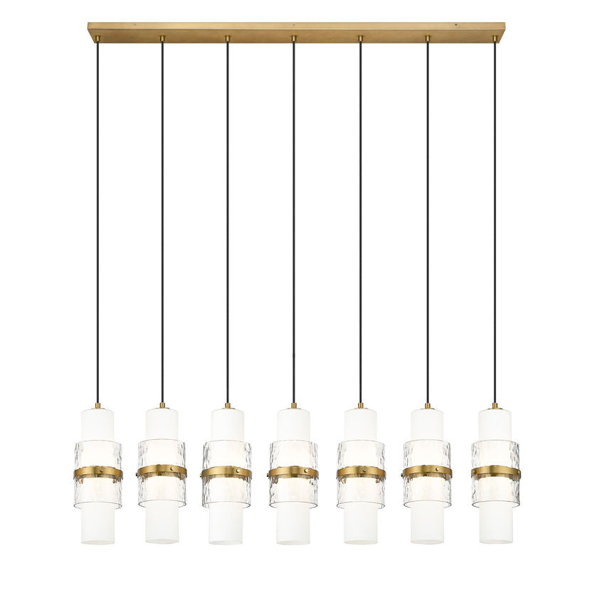 Z-Lite Cayden 7-Light Linear Chandelier, Modern Gold, Close-Up Detail View 1 | Lighting House Orillia