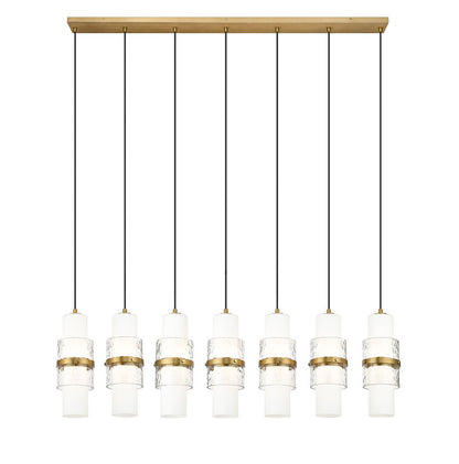Z-Lite Cayden 7-Light Linear Chandelier, Modern Gold, Close-Up Detail View 1 | Lighting House Orillia