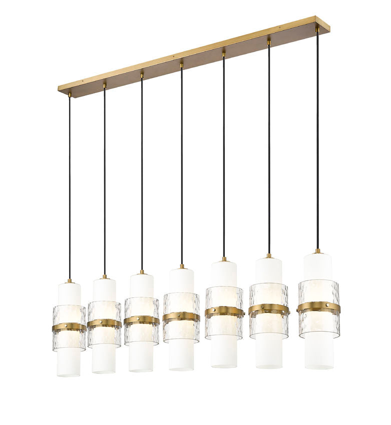 Z-Lite Cayden 7-Light Linear Chandelier, Modern Gold, Close-Up Detail View 2 | Lighting House Orillia