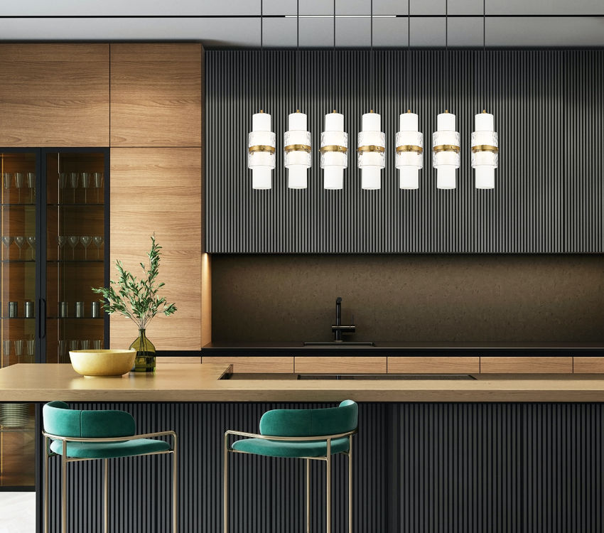 Z-Lite Cayden 7-Light Linear Chandelier, Modern Gold, Interior Lifestyle | Lighting House Orillia