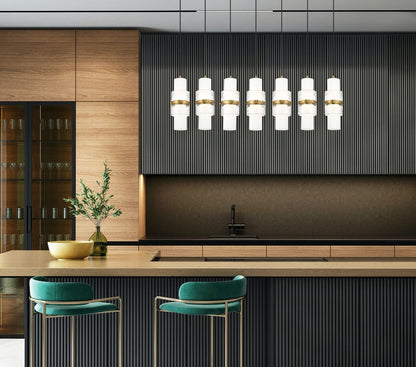 Z-Lite Cayden 7-Light Linear Chandelier, Modern Gold, Interior Lifestyle | Lighting House Orillia