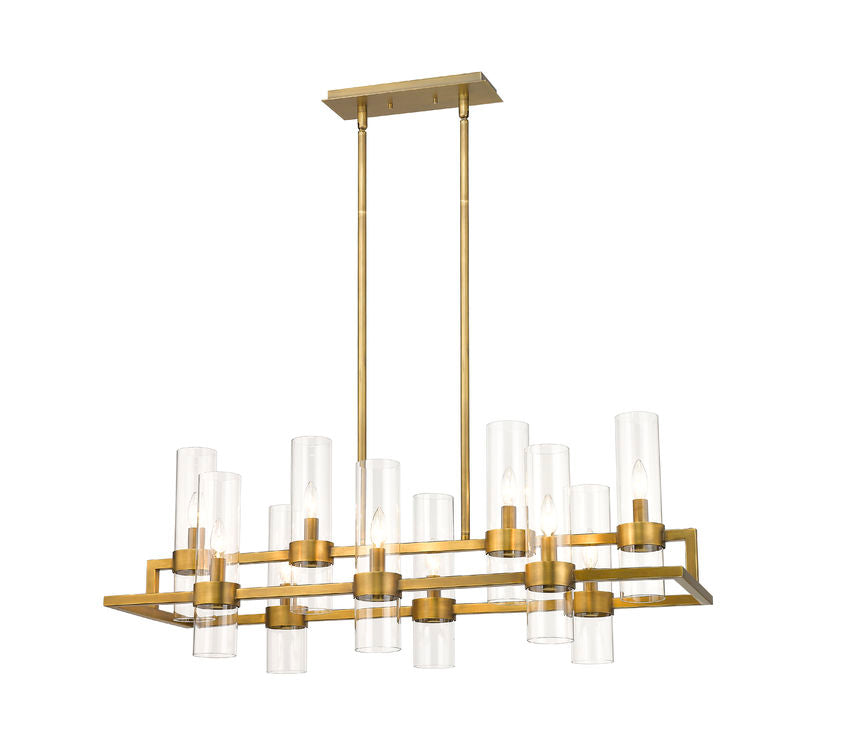 Z-Lite Datus Linear Chandelier 10-Light Rubbed Brass | Lighting House Orillia