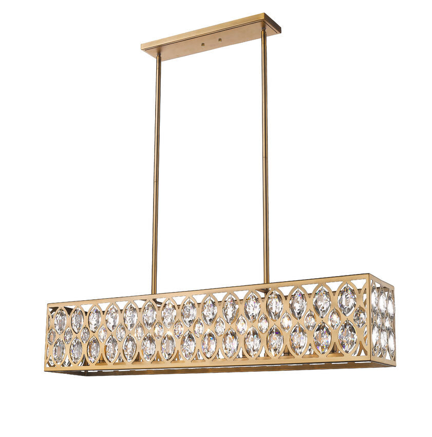 Z-Lite Dealey 7-Light Linear Chandelier, Heirloom Brass, Close-Up Detail View 1 | Lighting House Orillia