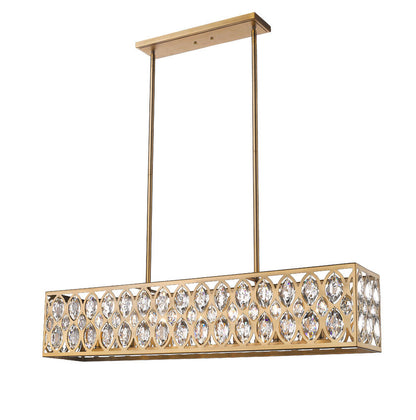 Z-Lite Dealey 7-Light Linear Chandelier, Heirloom Brass, Close-Up Detail View 1 | Lighting House Orillia
