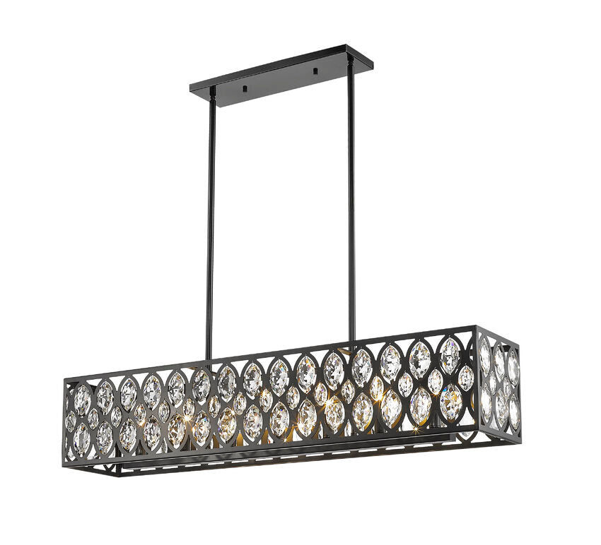 Z-Lite Dealey 7-Light Linear Chandelier, Matte Black, Close-Up Detail View 1 | Lighting House Orillia