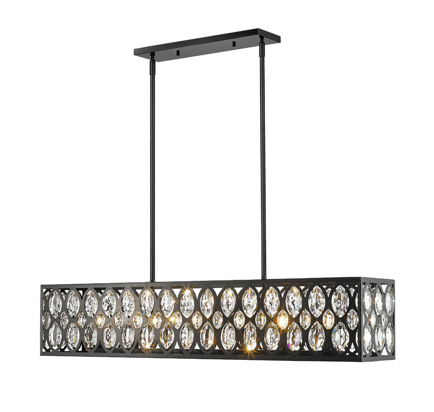 Z-Lite Dealey 7-Light Linear Chandelier, Matte Black, Close-Up Detail View 2 | Lighting House Orillia