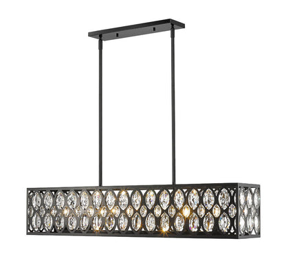 Z-Lite Dealey 7-Light Linear Chandelier, Matte Black, Close-Up Detail View 2 | Lighting House Orillia