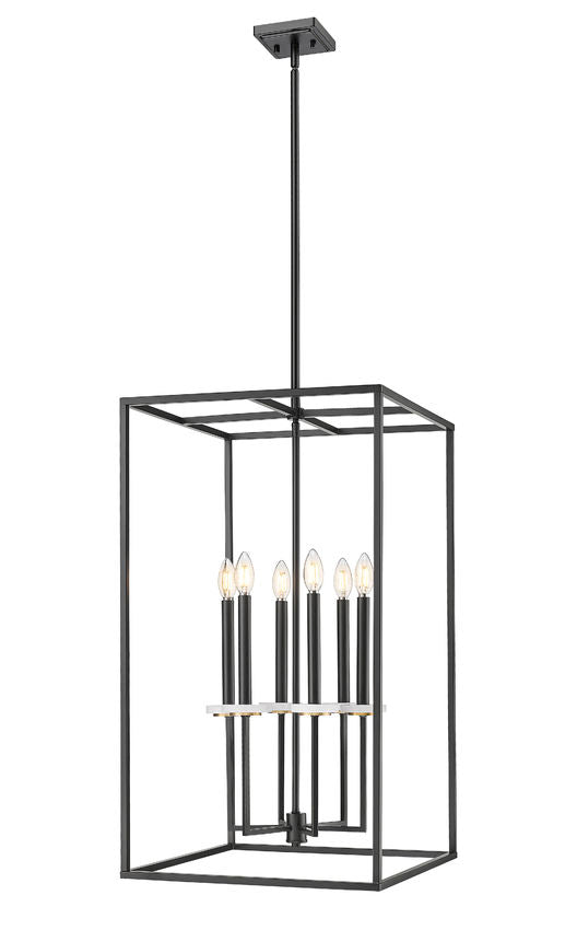 Z-Lite Gaultier Chandelier 6-Light Tall Matte Black Modern Gold